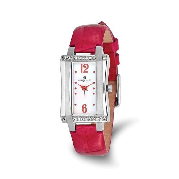 Kazi Luxury Charles Hubert Stainless Steel Red Leather Band 23x32mm Watch